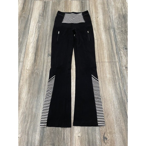Lululemon Run Ice Queen Flare Pants Black White Stripe Size 4 - Picture 4 of 12